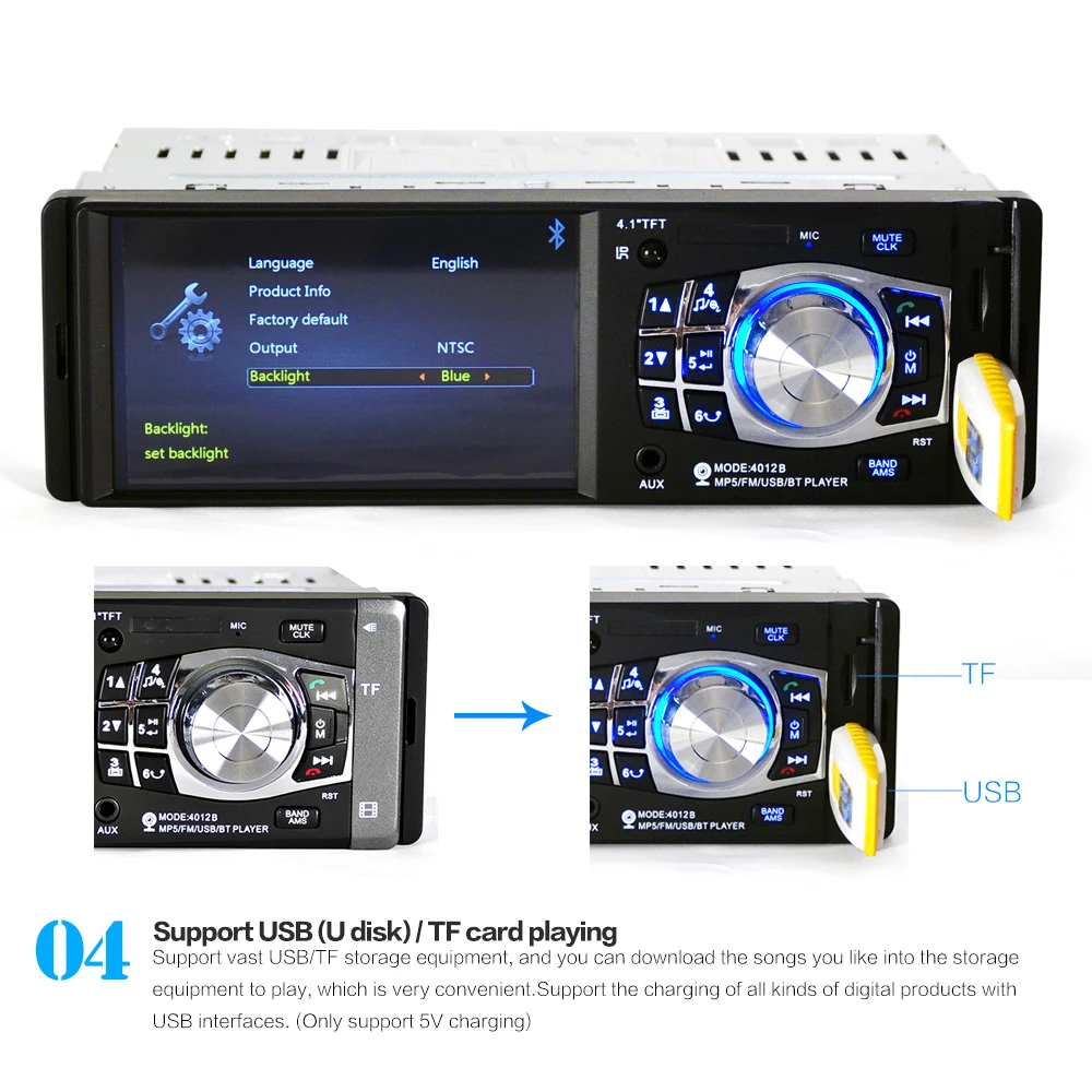 XIAOMI 4,1 дюймов 1 Din автомагнитола Авто Аудио Стерео FM Bluetooth 2,0 Поддержка камеры заднего вида USB рулевое колесо дистанционное управление