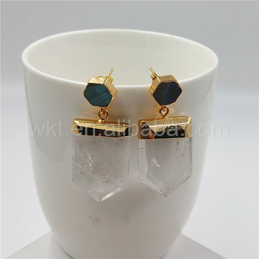 Серьги-подвески из Лабрадорита и кварца с необработанным кварцем ювелирные