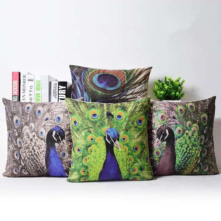 Peacock Feather Home Decor cushion Linen cotton pillow sofa cushions decorative Throw Pillow free shipping | Дом и сад