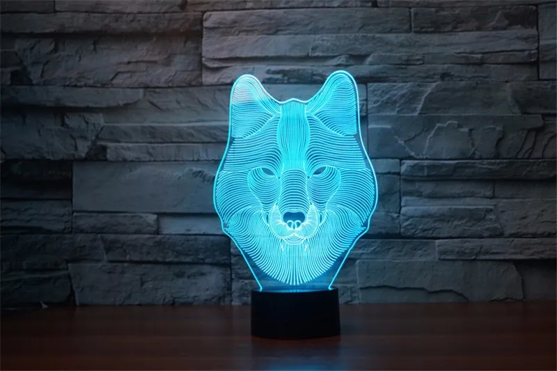 3D светодиодный ночник фигурка волка 7 цветов сенсорная Оптическая иллюзия