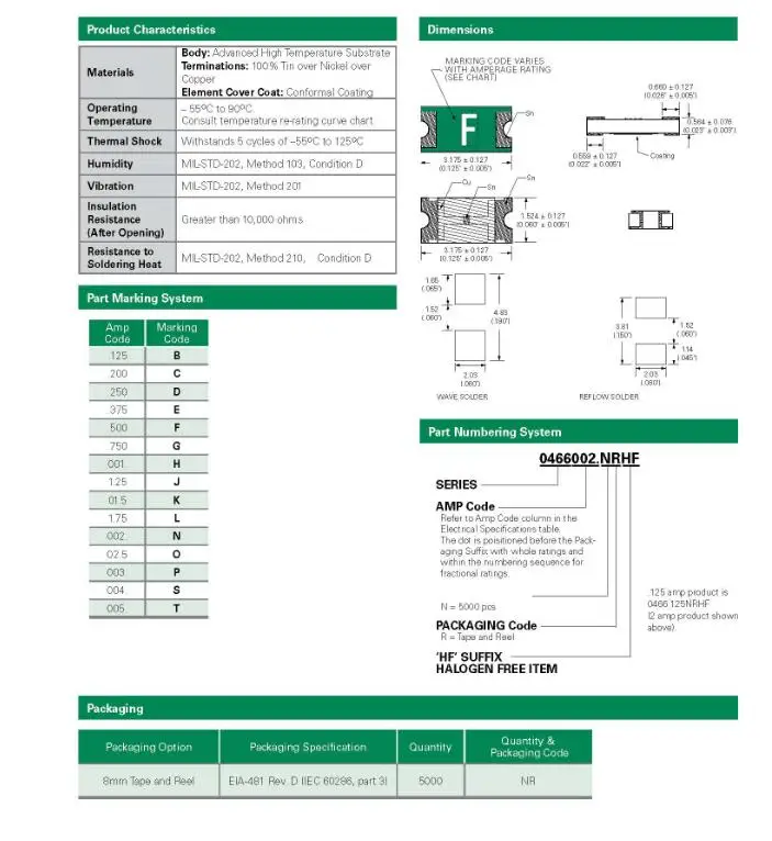 100 шт. x 0466 125mA 200mA 375mA 750mA 1A 1.5A 2A 2.5A 3A 4A 5A SMT предохранители 1206 быстродействующий SMD предохранитель для Littelfuse резистор