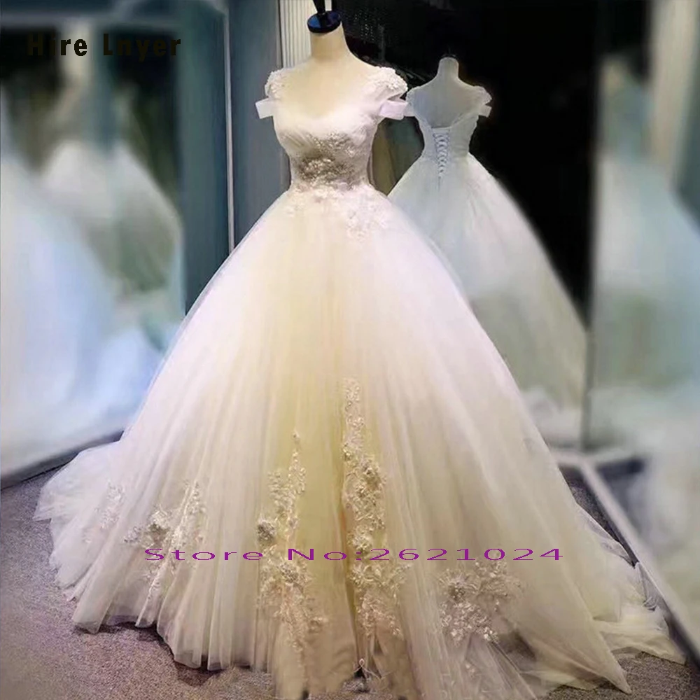 HIRE LNYER Custom Made Short Sleeve Lace Up Pleat Beading Pearls Flowers Princess Ball Gown Wedding Dress Alibaba Vestido Branco | Свадьбы и