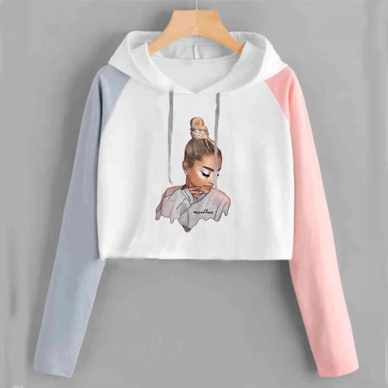 pink 19 Ariana Grande, укороченный топ с капюшоном, Женская Толстовка без слез, толстовка с надписью «Thank U Next Imagine Yuh», весенне-осенняя укороченная одежда - Цвет: pink 19