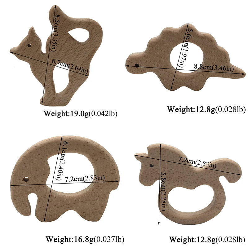 Juguete mordedor de madera para beb&eacute;, juguetes para el cuidado del beb&eacute; y dentici&oacute;n de madera, juguete de habilidades sensoriales de animales, regalo perfecto para la ducha, mordedor de madera sin terminar-2