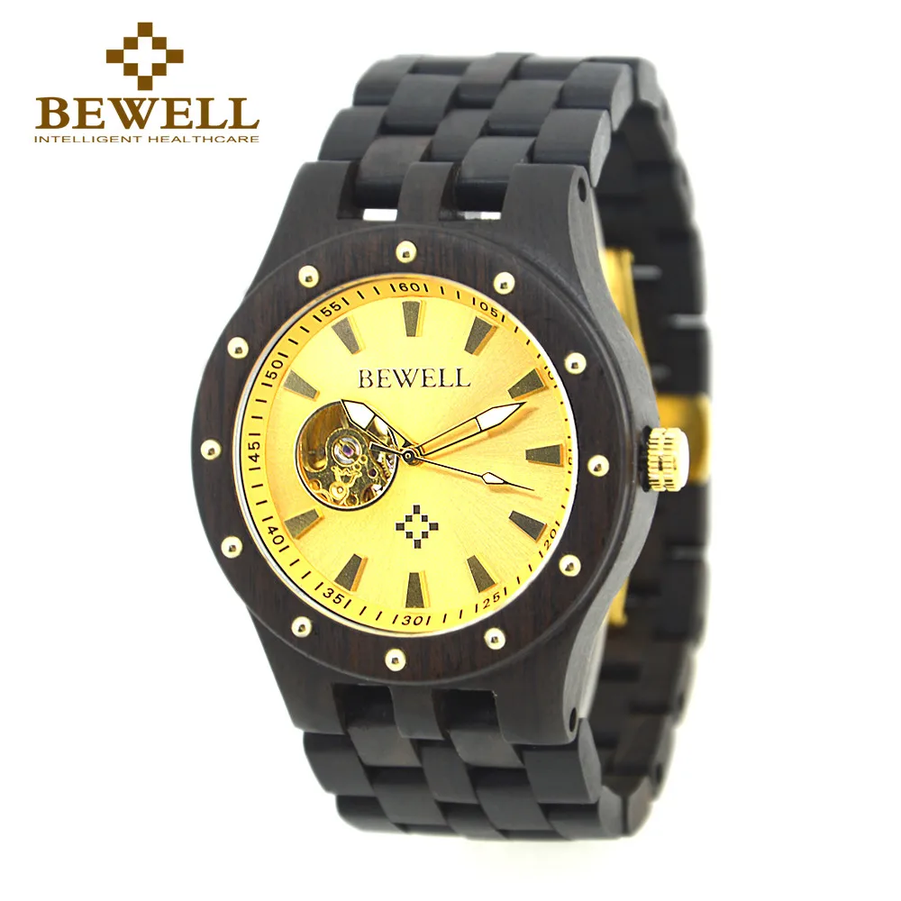 Часы BEWELL Мужские механические Автоматические роскошные светящиеся с деревянным