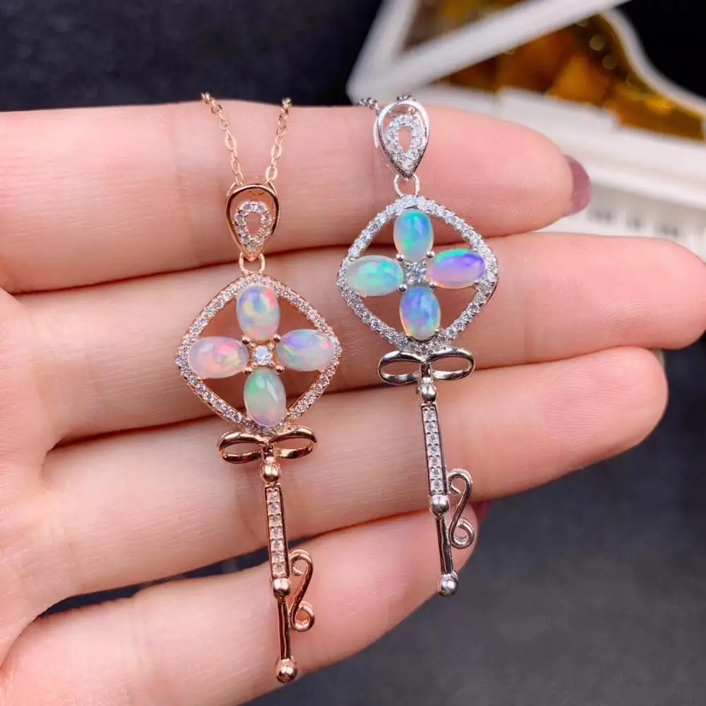 

classic key style opal necklace for women jewelry natural gem fireworks color real 925 silver lucky stone birthday gift hot