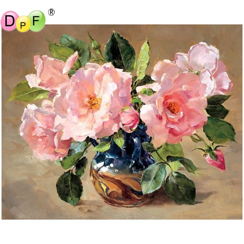 DPF Сделай Сам эскиз розовый цветок 5D алмазная вышивка домашний декор Алмазная