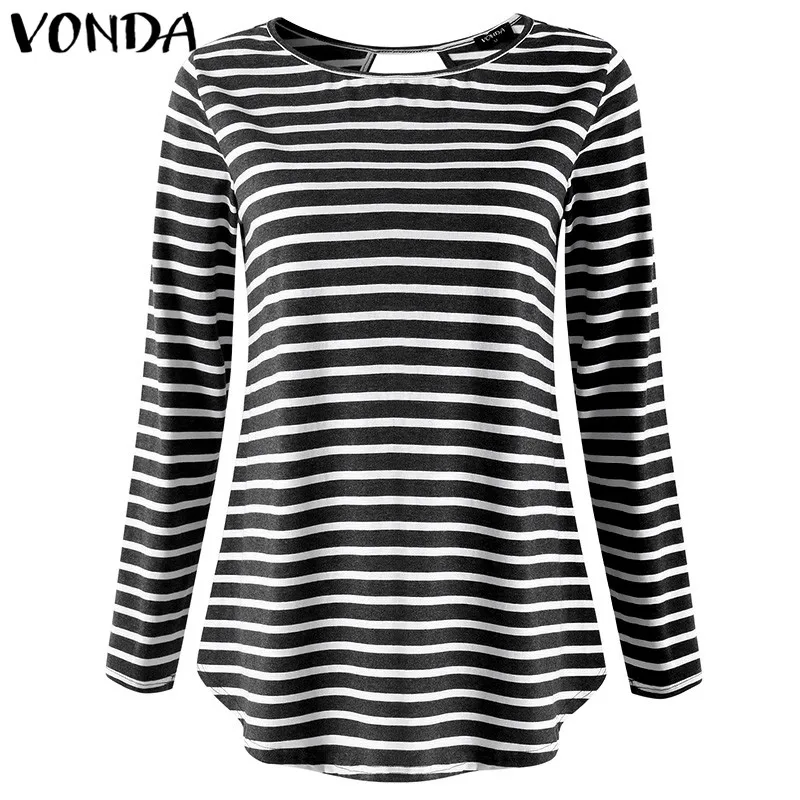 VONDA, Одежда для беременных,, женские футболки, топы, повседневные, длинный рукав, хлопок, в полоску, футболки для беременных, сексуальные, с открытой спиной, топы для беременных, 5XL