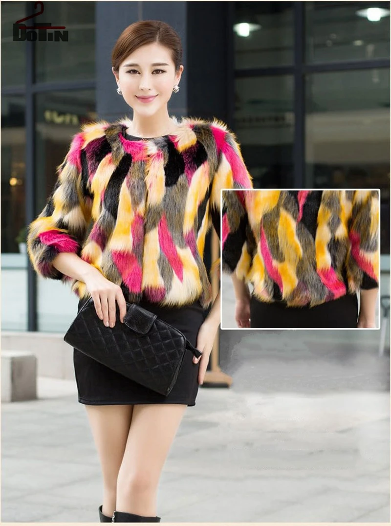 Dotin Элегантный Пушистый Искусственный мех пальто Для женщин теплые с длинным