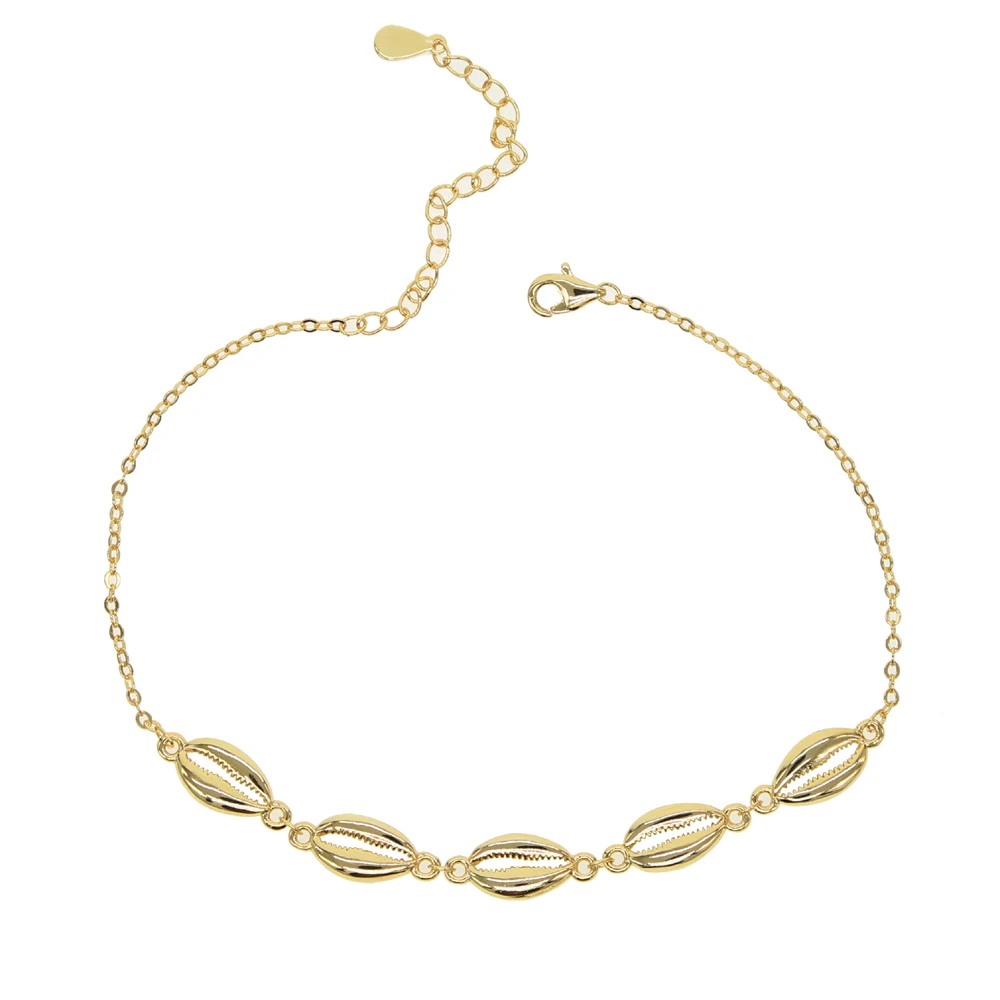 Женский браслет на щиколотке she shell украшенный бусинами и цепочкой золотого цвета