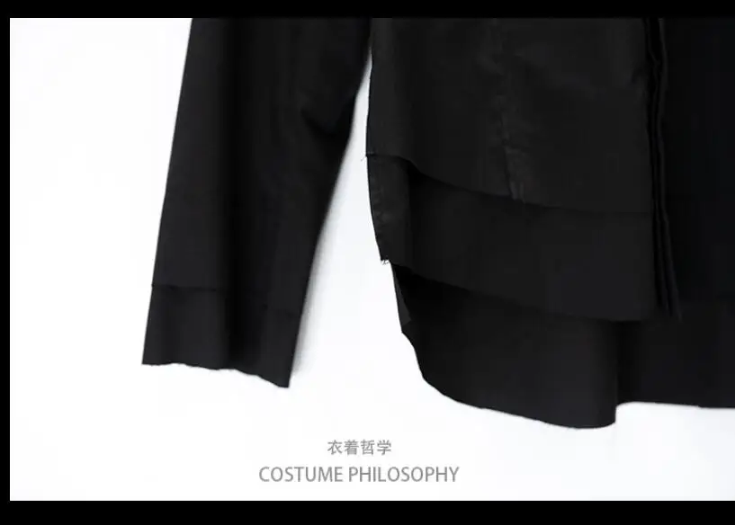 Original Men's Shirt Multi-layer Stitching Cotton Casual Clothing Male Solid Standing Collar Black Shirts Large Size Costumes | Мужская