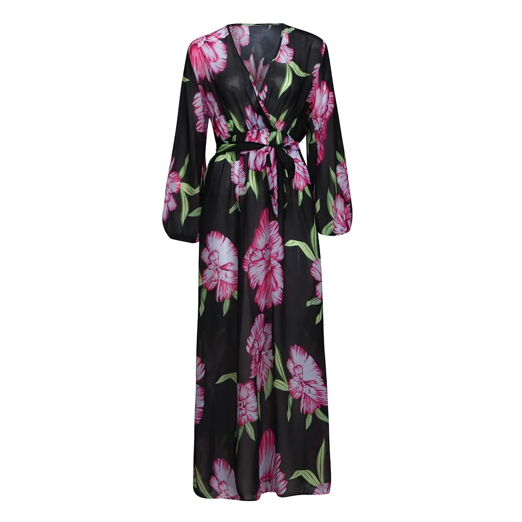 Женское платье с v-образным вырезом винтажное Шифоновое Платье макси цветочным