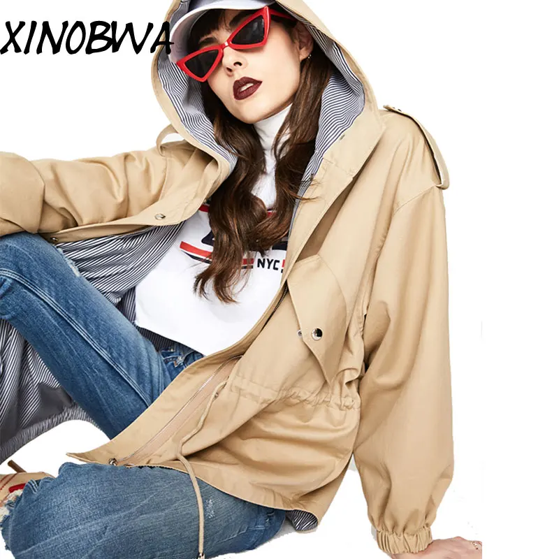 Новинка 2018 Осенняя женская обувь модная зимняя куртка с капюшоном и карманами