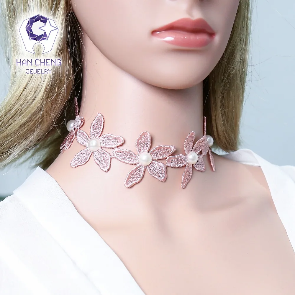 HanCheng Новое модное кружевное жемчужное вышитое цветочное колье из ленты женское