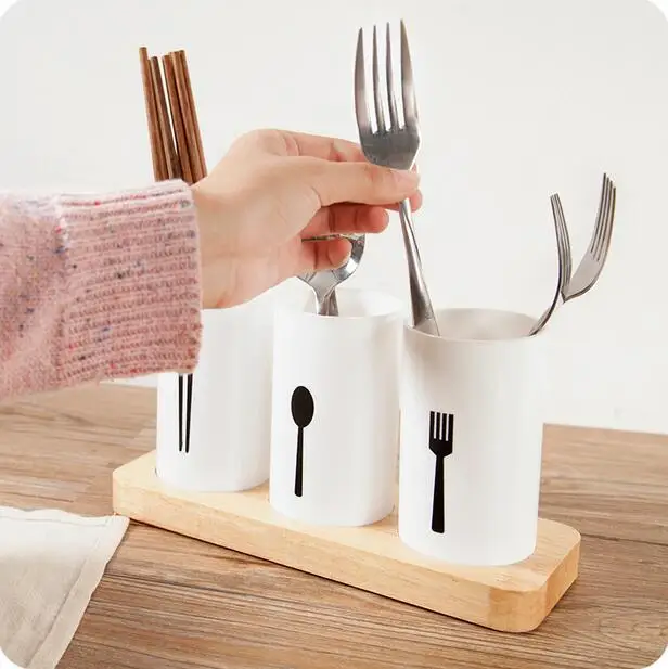 

Fashion Oak Base Chopsticks Container Tableware Chopsticks Rack Fork Spoon Storage Box