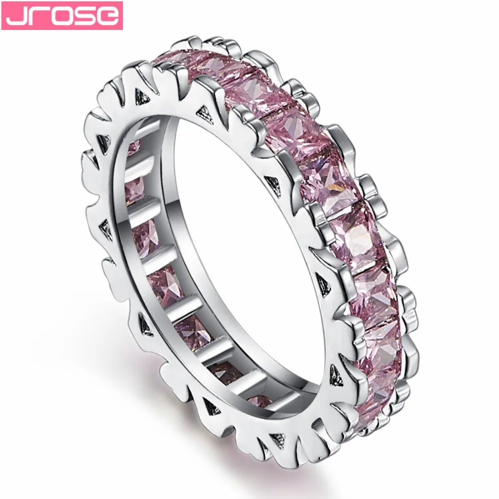 

JROSE Wholesale Classic Gift Wedding Pink CZ White Gold Color Ring For Women Engagement New Fashion Jewelry Couple ring