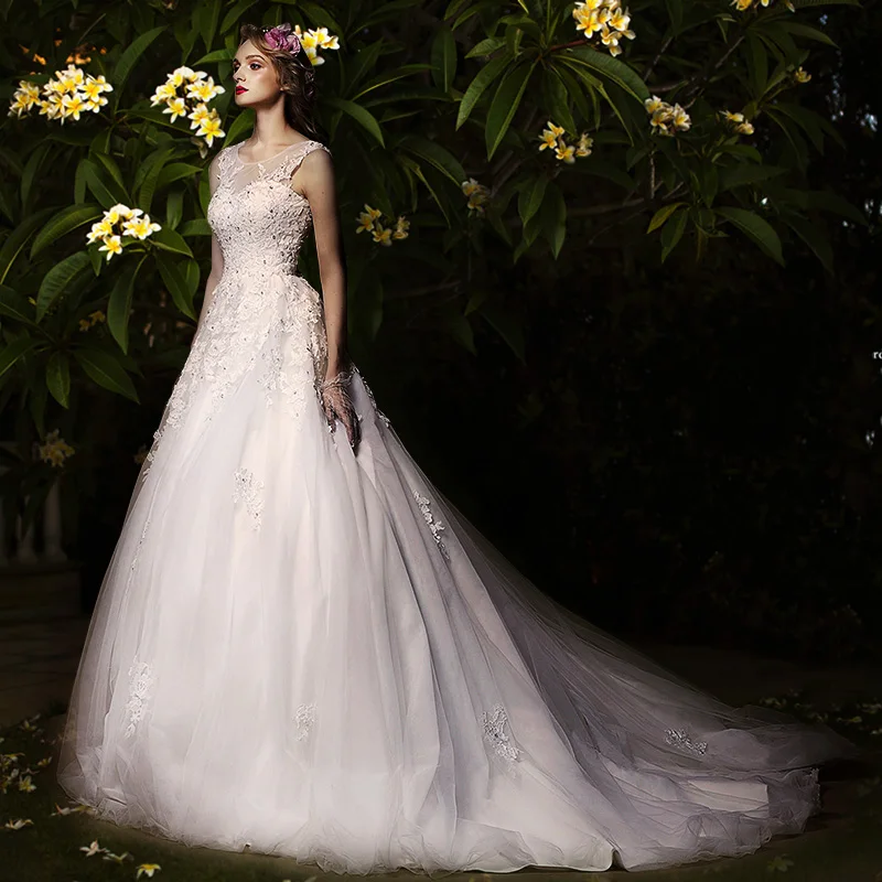 Элегантный Кружева Аппликации Кристалл Линия Тюль Суд Поезд Одеяние де Mariée