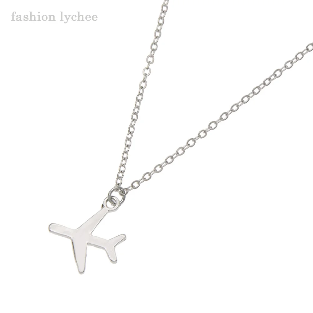 

fashion lychee Creative Mini Airplane Pendant Necklace For Women Creative Metal Chain Aircraft Necklace Fashion Jewelry