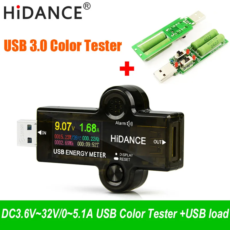 USB 3,0 Тестер Вольтметр Ток Напряжение цветной измеритель Вольт Амперметр детектор батарея банк питания индикатор зарядного устройства+ usb нагрузка