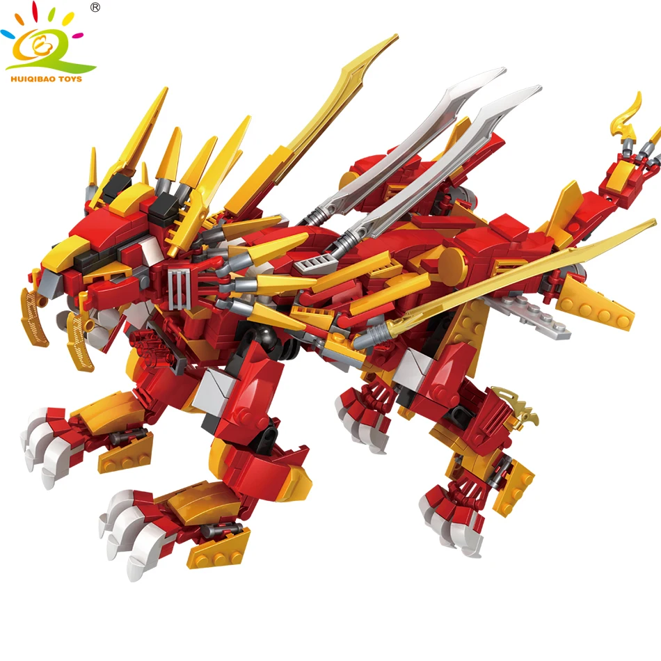 HUIQIBAO 800 + Uds. Rojo Ninja fire Lion modelo de bloques de construcción Kai Jay figuras dragón juguetes educativos de ciudad para niños y chicos amigos
