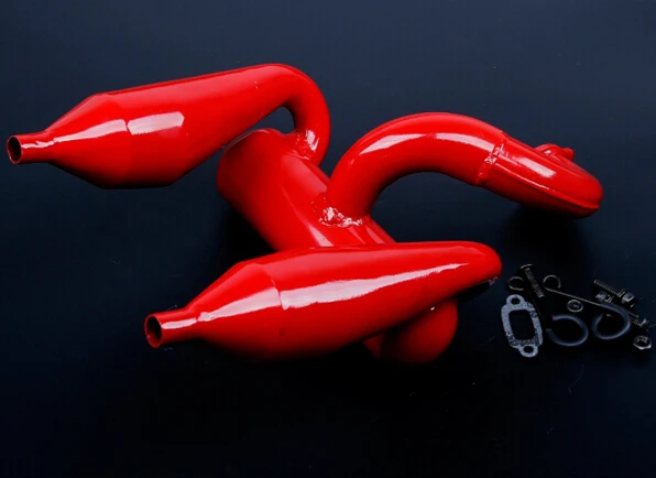 1/5 rc автомобиль газ красный двойной выхлопной трубы двойная выхлопная труба с глушителем для Losi 5ive-T Rovan LT