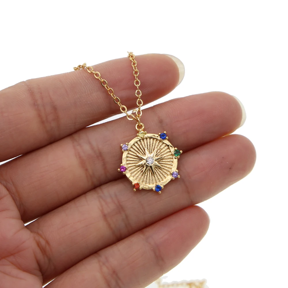 Звезда signet ожерелье starburst круглая монета кулон Модные Классические женские
