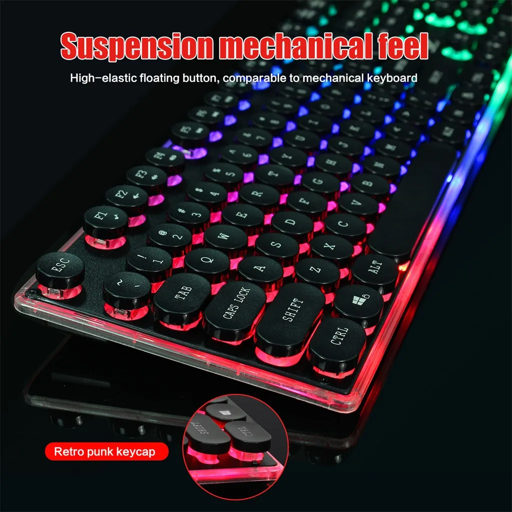 VOBERRY Подсветка игры USB клавиатура мультимедиа клавиши клавиатуры освещения Цвет светодиодный USB кабеля Механические ручная клавиатура