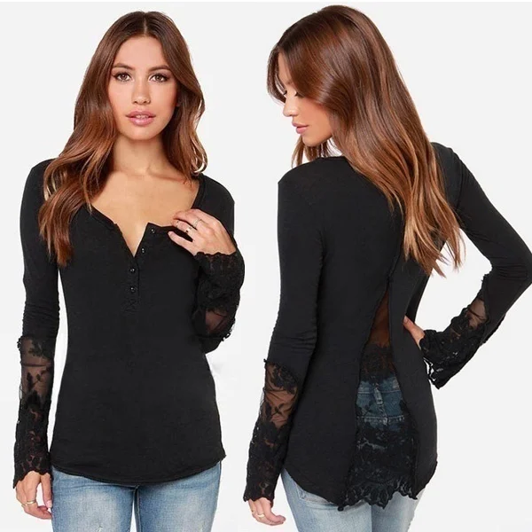 Женская летняя футболка с длинным рукавом и V-образным вырезом | одежда