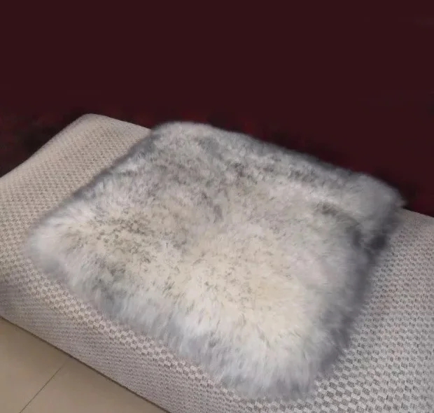 white gray Накидка для сиденья из чистой натуральной шерсти, зимняя теплая подушка для стула Aquare, подушка из австралийской овчины, меховая подкладка для автомобильного сиденья - Название цвета: white gray