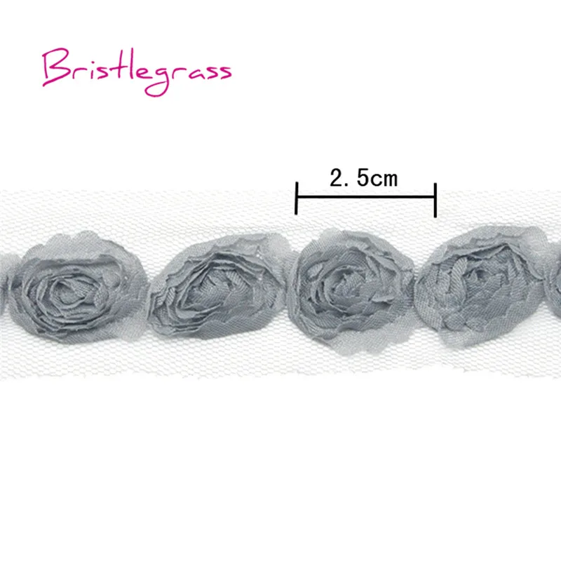 Light Gray BRISTLEGRASS 1 ярд " 2,5 см мини шикарный шифон Потертый Цветок розы Розочка Сетка кружевная отделка Повязка На Голову Галстук для волос свадебное платье невесты - Цвет: Light Gray