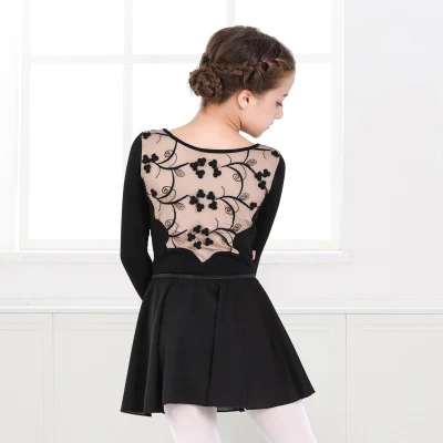 black leotard skirt Балетное платье для девочек; Детское трико с длинными рукавами и кружевной спинкой; хлопковое балетное трико; шифоновая юбка для танцев; трико для девочек - Цвет: black leotard skirt