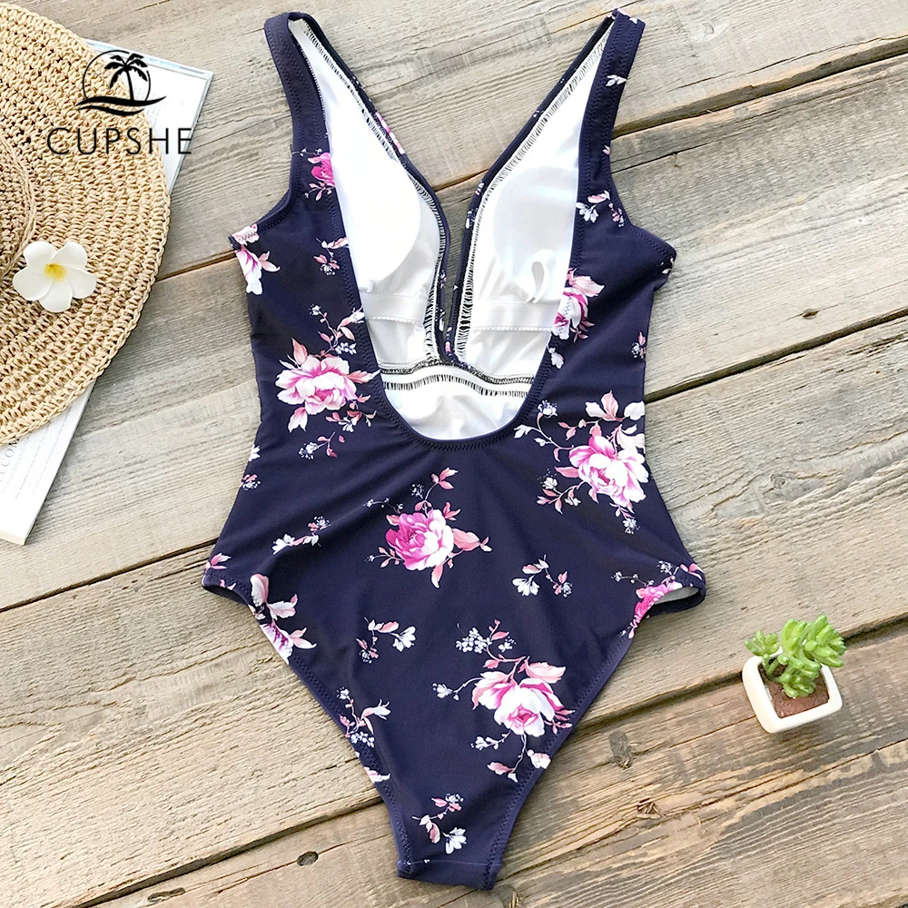 Купальник CUPSHE Женский морской и фиолетовый с цветочным принтом треугольным