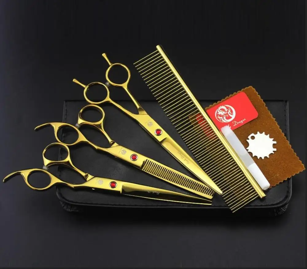 7.0 3pcs Новые ножницы для ухода за домашними животными набор 7 дюймов профессиональные японские ножницы для стрижки собак тонкие изогнутые ножницы красочные - Цвет: 7.0 3pcs