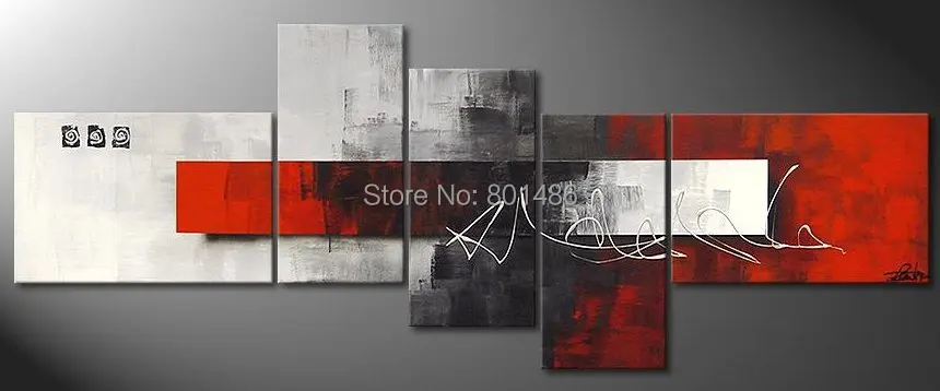 

New arrival 5 panels black and white and red abstract color modern art paintings on canvas for bedroom decor dropship is welcome