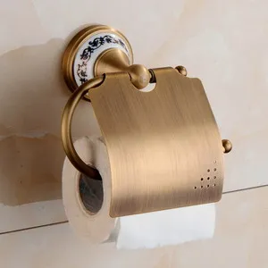 paper holder 1 Античный Матовый Твердый латунный набор аксессуаров для ванной комнаты, Европейский фарфор, аксессуары для ванной комнаты, наборы керамических Ретро товаров для ванной - Цвет: paper holder 1