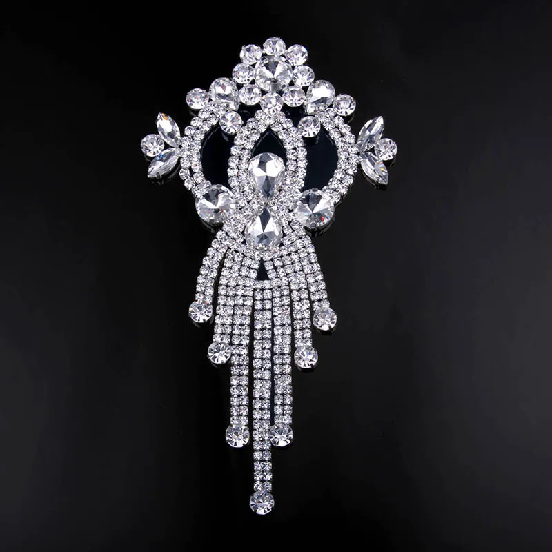 

Fish Shape Crystal Rhinestones Applique for Wedding Dress Costume Bags Hats Sewing Silver Gold DIY Crafts 17*9.5cm