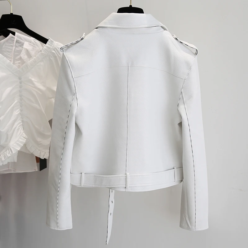 Fitaylor для женщин двигатель Байкерская кожаная куртка короткие дизайн Белый