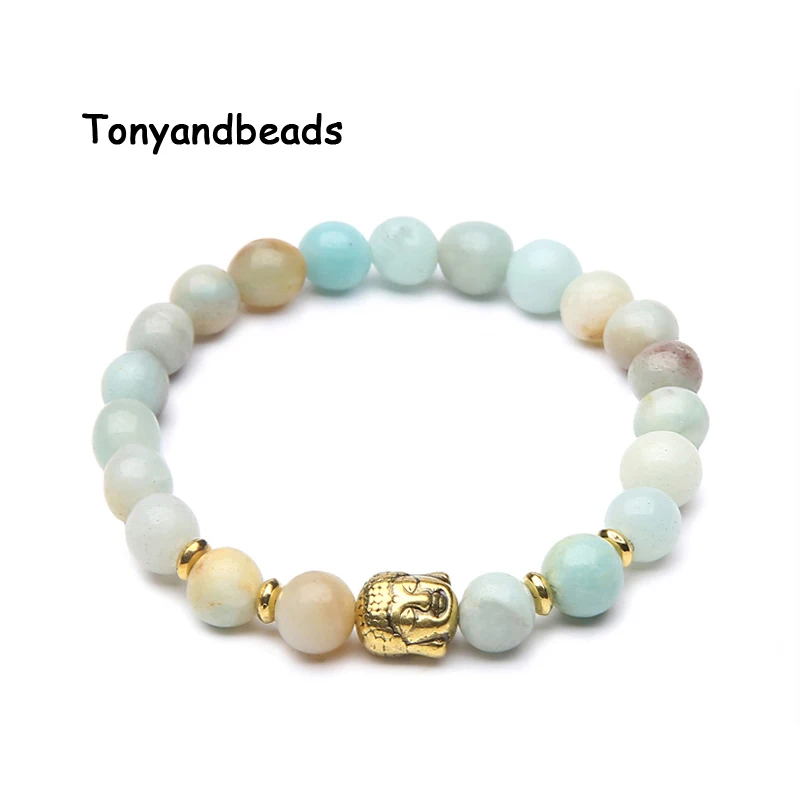 Amazonite Натуральный камень бисер браслет антиквариат Золотой Будда Браслеты с подвесками Браслеты, браслет на запястье для Для женщин или Для мужчин нет. NB4 - Окраска металла: Amazonite