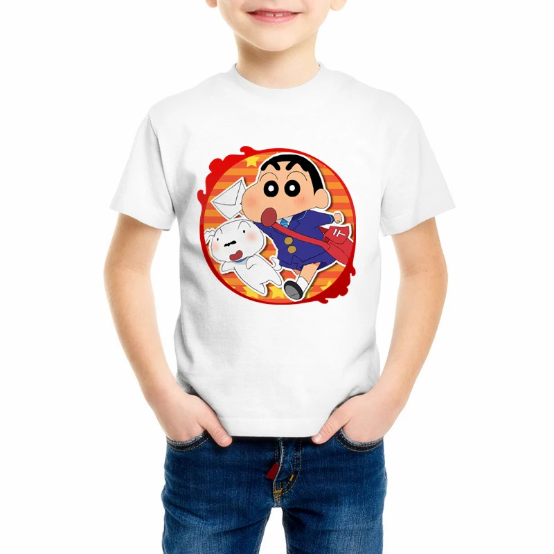 Футболки с героями мультфильмов для девочек Белый Топ одежда мальчиков Crayon shin chan