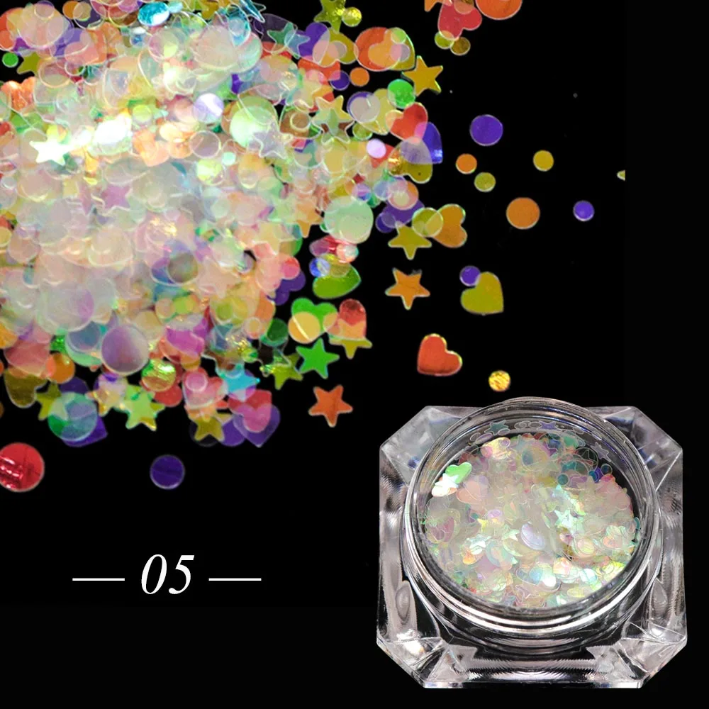 1 коробка Блестящие Блестки для ногтей Русалка AB Цвет Красное сердце форма