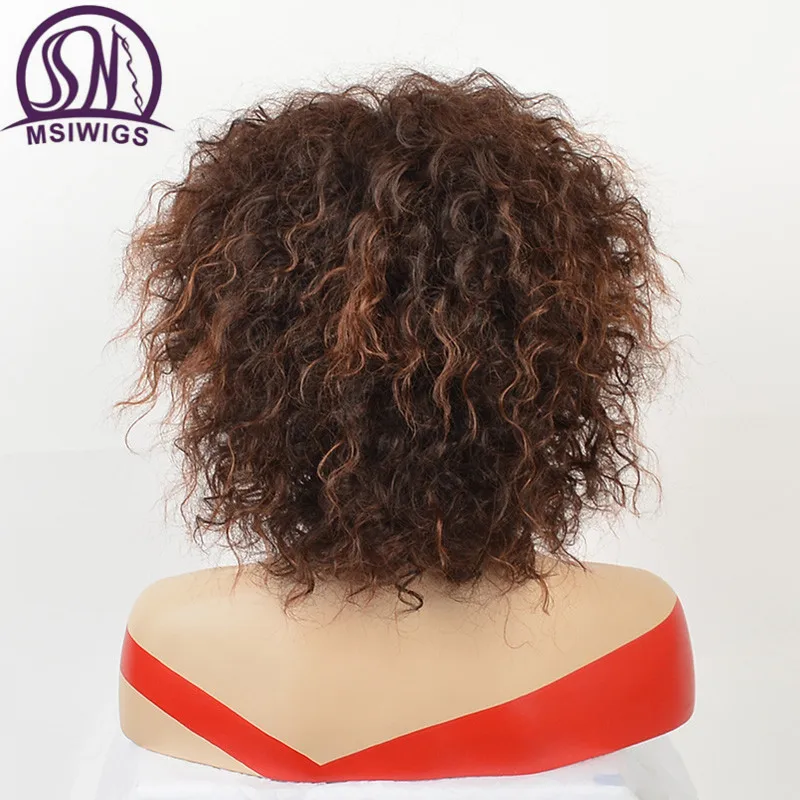 MSI wigs афро парики среднего размера для женщин Омбре коричневый цвет волос Синтетический парик с изюминкой