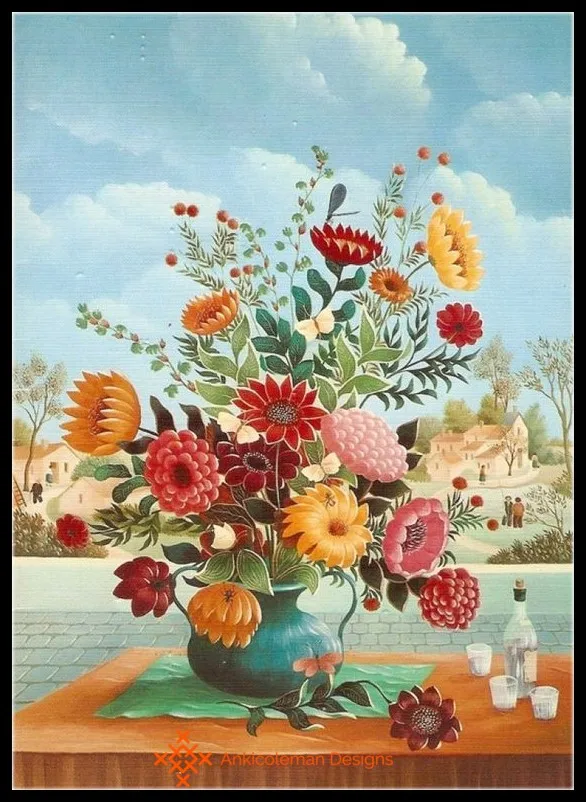 

Embroidery Counted Cross Stitch Kits Needlework - Crafts 14 ct DMC DIY Arts Handmade Decor - Vintage Flowers in Vase