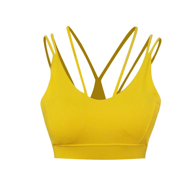 Oyoo High Impact Strappy Sport Bra Top Yellow Gym Yoga For Women Sexy Workout Red Fitness Clothing Cute Padded Bralette | Спорт и