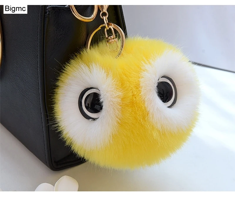 Сова брелок милый мультфильм панда большие глаза искусственный мех помпон