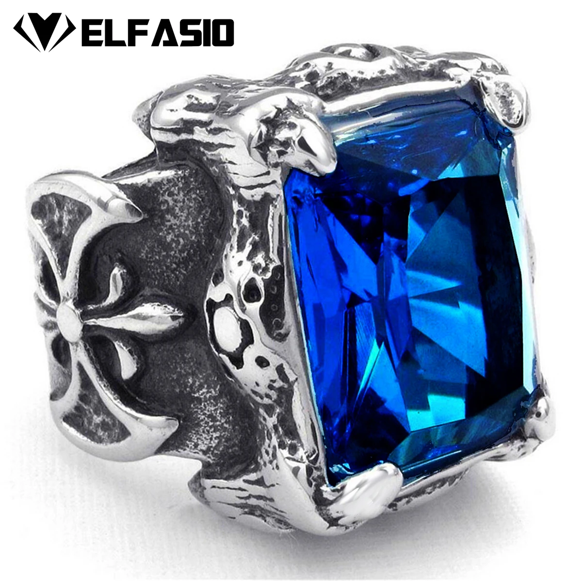 Мужское кольцо из нержавеющей стали коготь дракона синий кубический цирконий