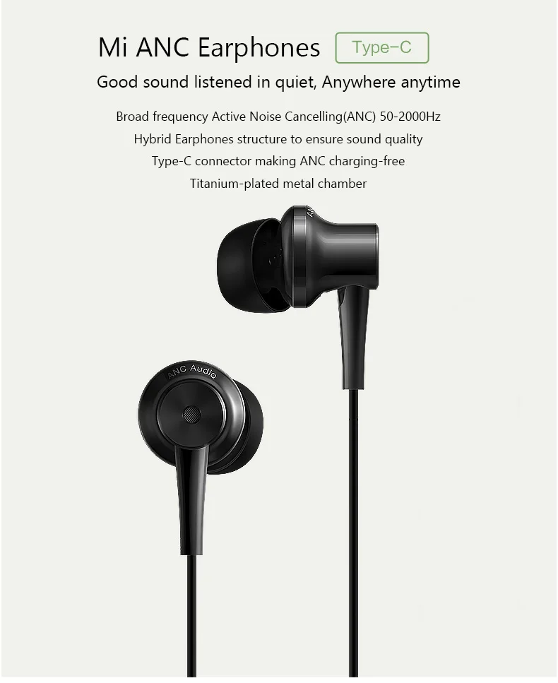 Оригинальные наушники Xiaomi ANC, гибридные, тип-c, без зарядки, микрофон, линия управления, спортивные наушники для Xiaomi Mi6 MIX Note2 Mi5s Plus Mi5