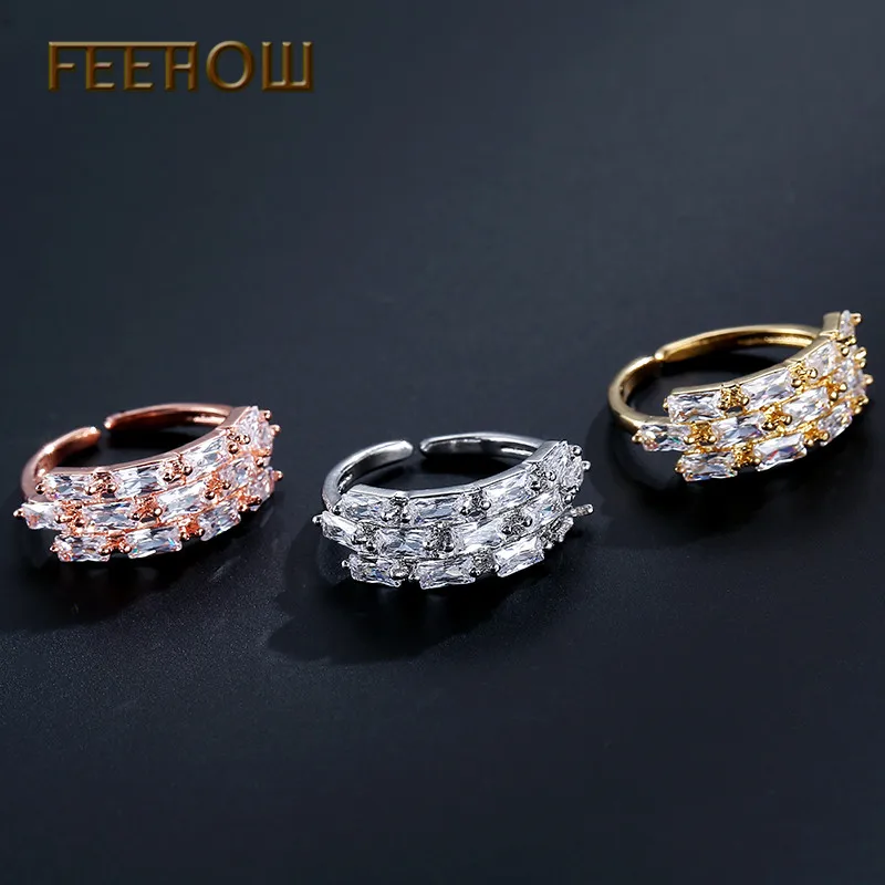 FEEHOW кора стиль женские открытые кольца с крошечный Циркон Кольца паве для женщин