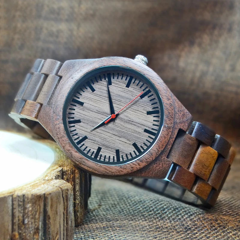 ALK Mens Walnut Wooden Watches casual Quartz WristWatch Full Natural Wood clock Male Watches Fashion Men Bangle Wrist Watch redfire pure bamboo wood watch men s wooden bangle wristwatch triangle wood dial cool mens watches gifts for daddy