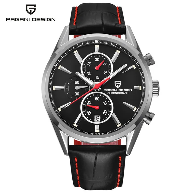 Leather Black Pagani Дизайн Роскошные кожаные часы мужские деловые повседневные мужские кварцевые наручные часы военные водонепроницаемые Relogio для мужчин Спорт - Цвет: Leather Black