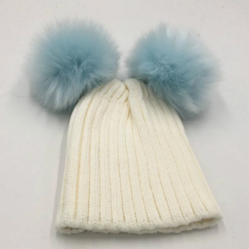 Зимняя вязаная шапка с помпоном из искусственного лисьего меха детская для